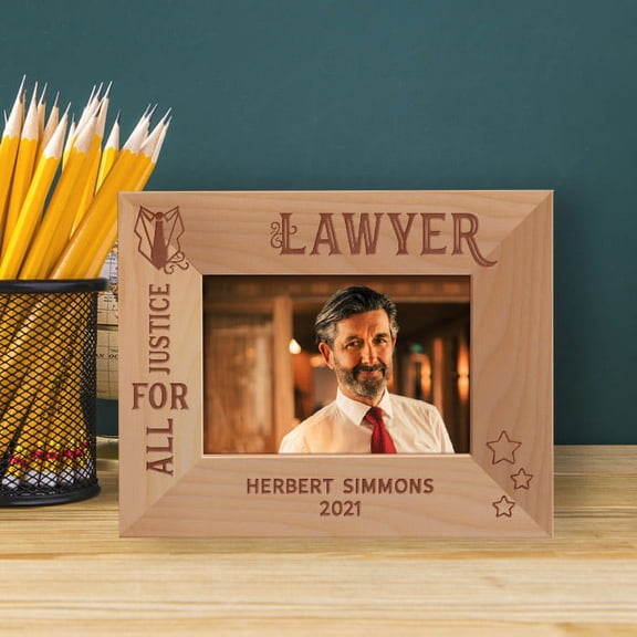 Lawyer All For Justice Personalized Wooden Frame-5" x 3 1/2" Brown Horizontal