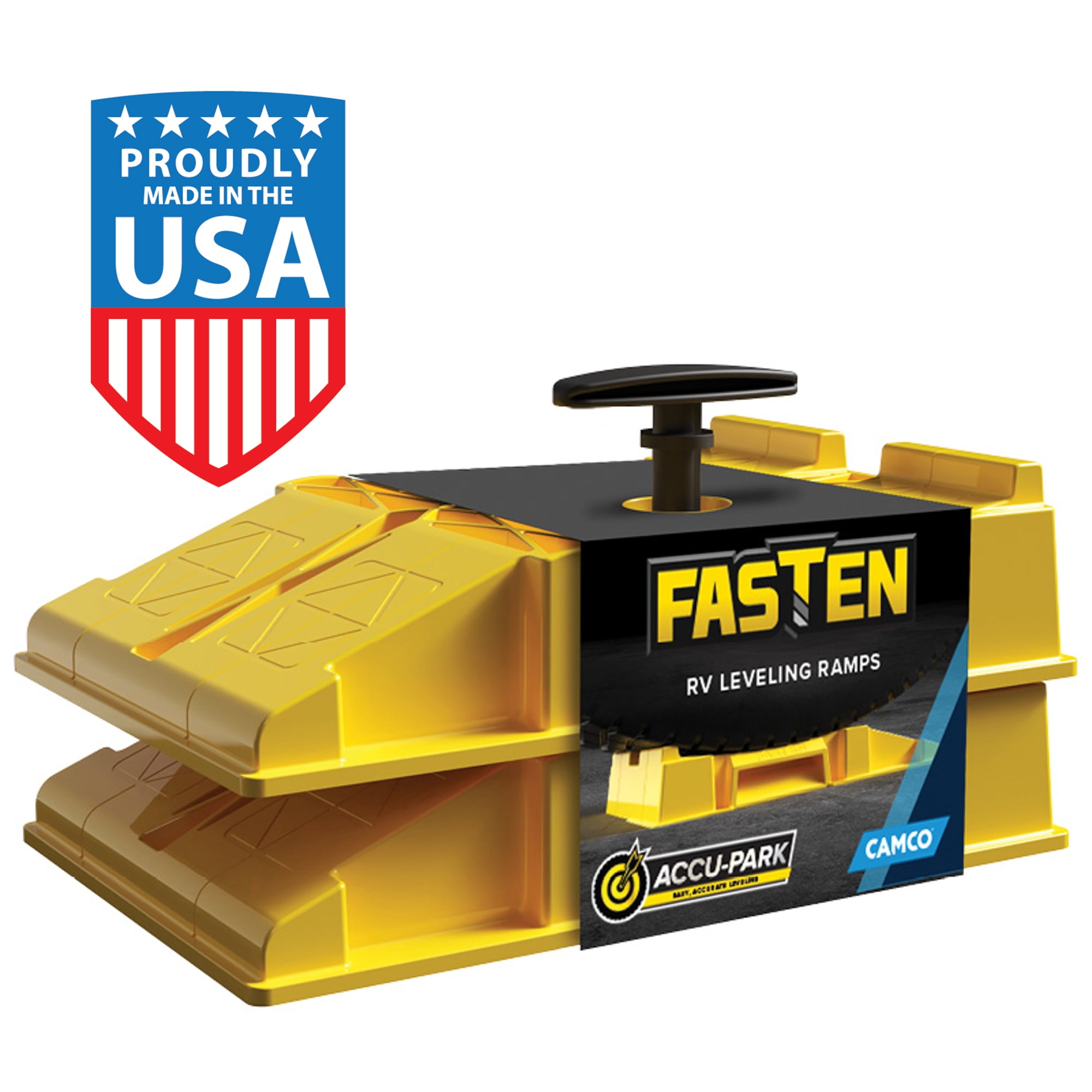 (2 pack) Camco FasTen Premium RV Leveling Trailer Ramp Kit - 2-Pack, Yellow (44535)