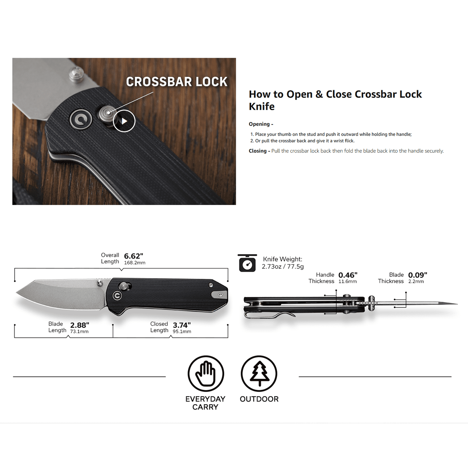 CIVIVI Yonder Folding Pocket Knife 2.88" 14C28N Blade G10 Handle Designed by Zac Whitmore C23073-1