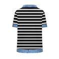 thumbnail image 4 of Lapel Collar Stripe T-Shirt for Women Casual Waffle Pullover Short Sleeve Tops Summer Loose Fits Fashion Blouse,Black,L, 4 of 5