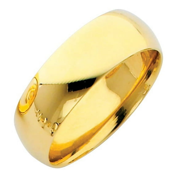 Plain Dome Wedding Band 14k Yellow Gold Solid Ring Heavy Comfort Fit Polished Finish, 7 mm Size 5