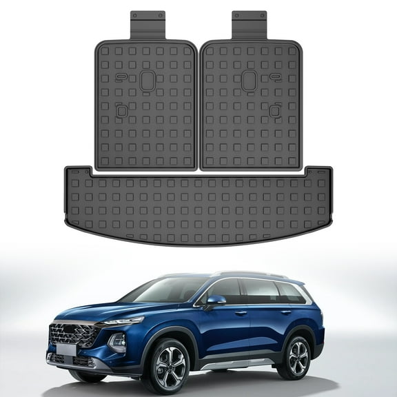 LAONNVIR Cargo Liner and Backrest Mat Compatible with Hyundai Santa Fe 2024-2025 TPE All Weather Trunk Mat Back Seat Cover Protector for Hyundai Santa Fe Accessories 2024-2025