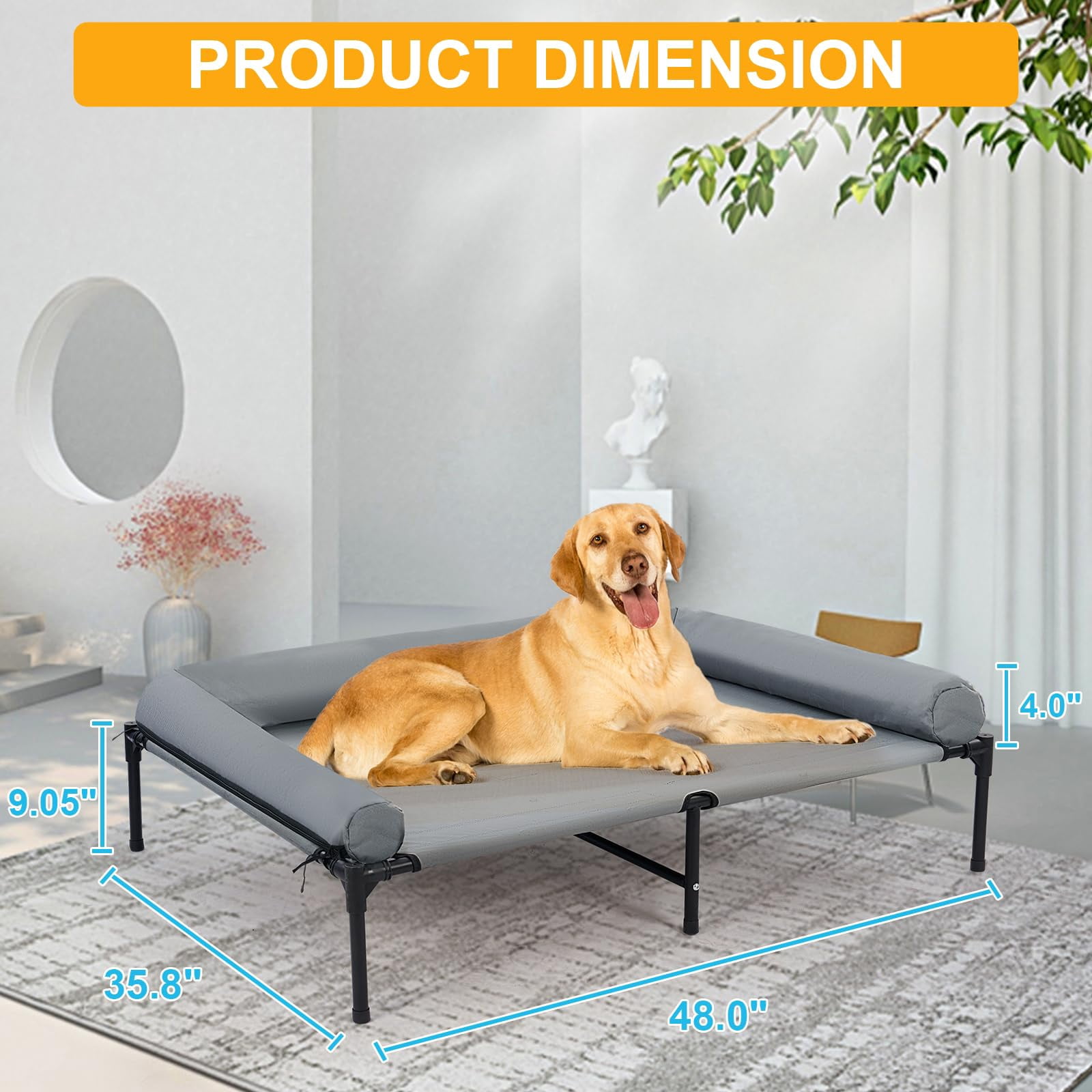 48'' Outdoor Elevated Dog Bed With Pillow  Raised Dogs Six Support Feet Breathable Beds Medium Large Size Pet Hammock 4 Ice Pack(x-large)