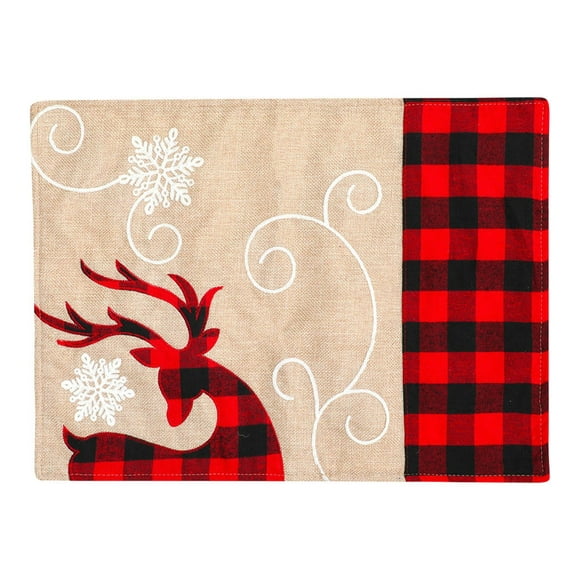 jovati Red and Black Plaid Christmas Decorations Christmas Decoration Linen Embroidery Table Mat Home Decoration Black and Red Plaid Christmas Decorations Red and Black Christmas Decorations