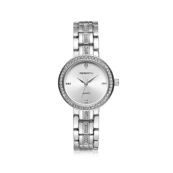 REBIRTH REBIRTH Ultra-Thin Women's Quartz Watch with Stainless Steel Band, Life Water-Resistant, Silver Dial, Hidden Clasp, Fashion & Casual Style