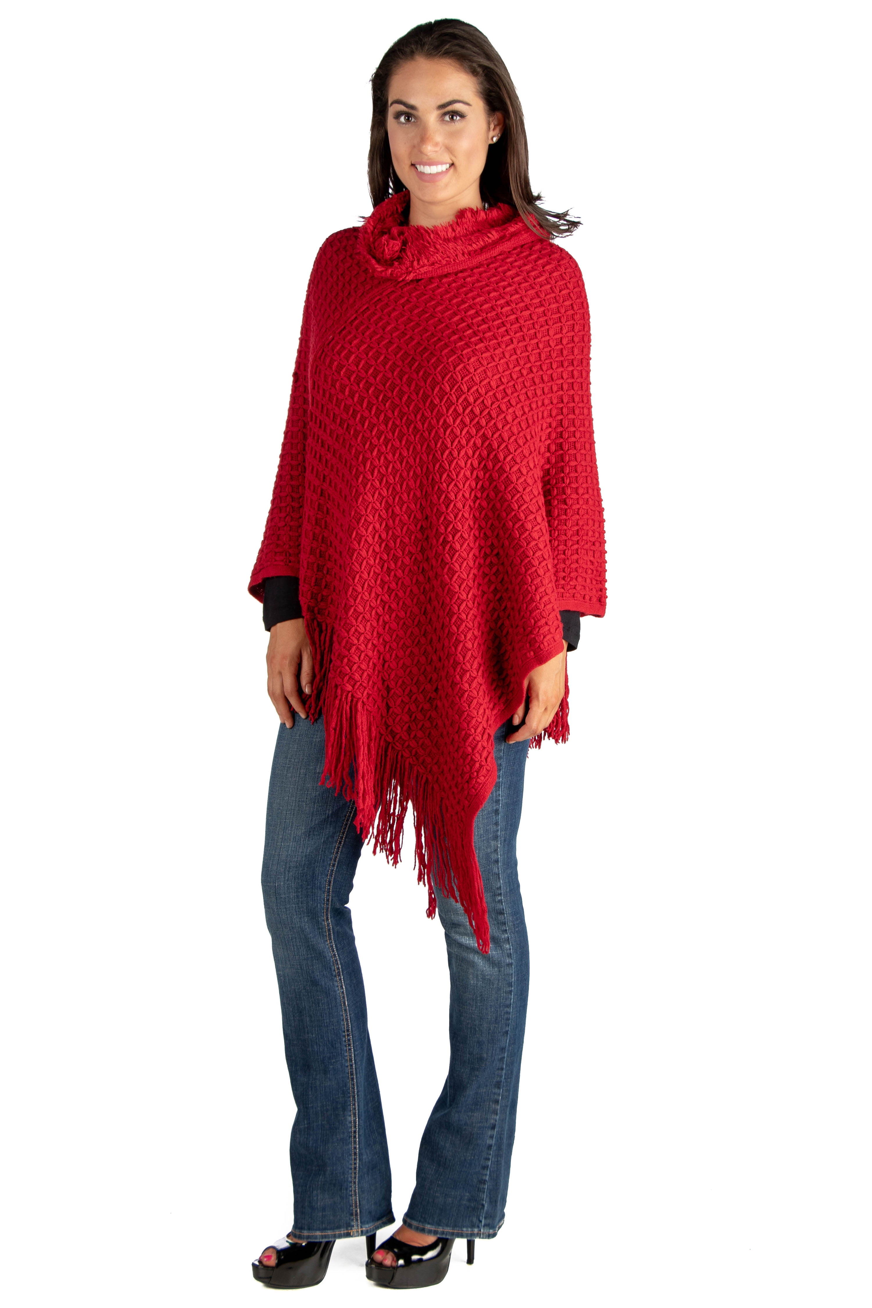 red poncho sweater