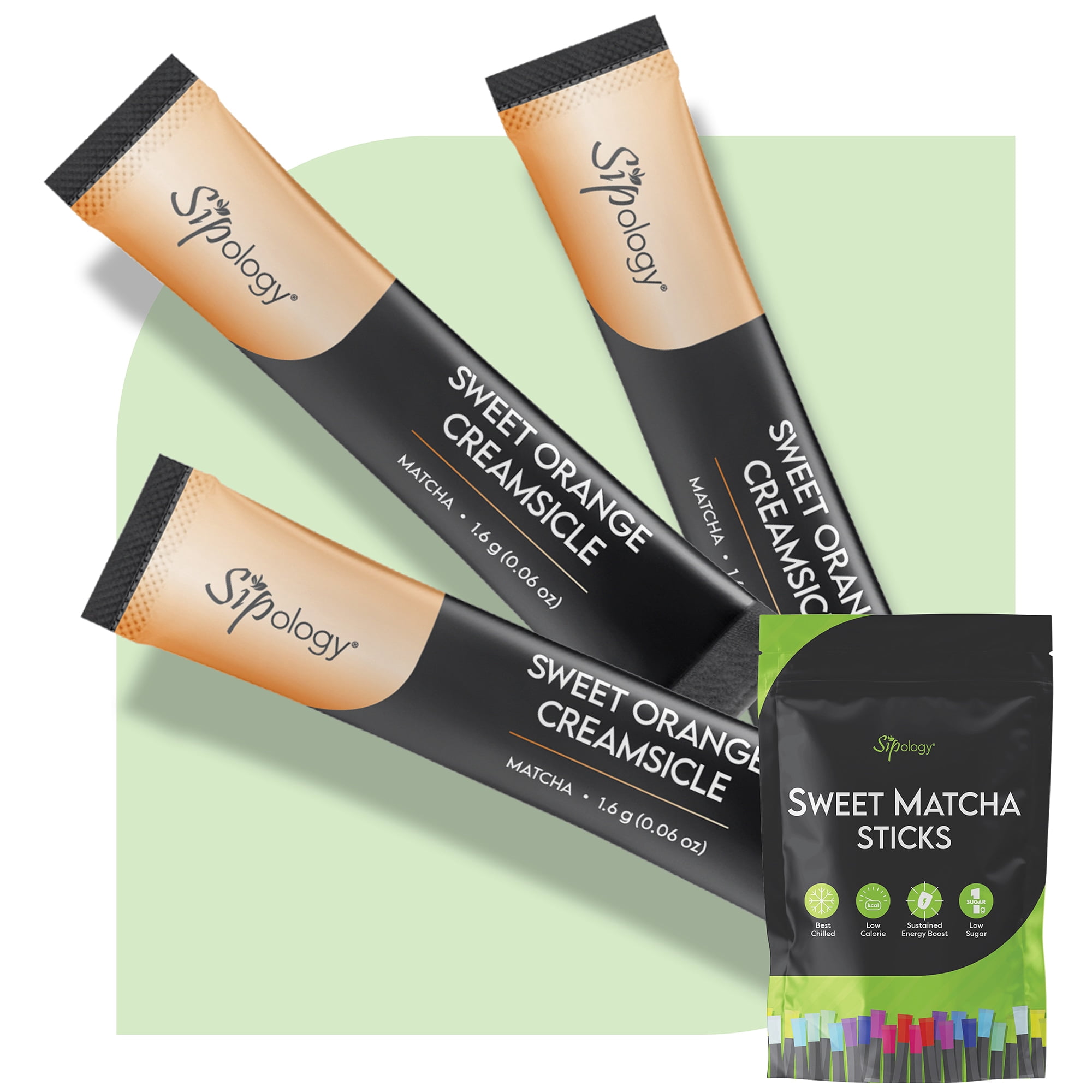 Sipology: Sweet Matcha - Orange Creamsicle - 10 Stick Pack, Powder Drink Mix, Hot Or Cold, Japanese Matcha, Low Sugar & Stevia Sweetened, Energy Boost