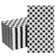 DYLIVeS 80 Count Black Buffalo plaid Napkins 3 PLY Gingham Napkins Disposable Paper Dinner Napkins Black and White Checkered Guest Napkins Black Guest Paper Napkins Disposable Towels