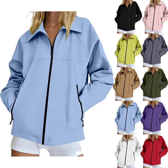 Plus Size Rain Jackets for Women Trendy Waterproof Waterproof Flared Pocket Zipper Jacket Outdoor Hiking Sport Long Sleeve Running Top