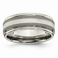 thumbnail image 1 of Titanium Polished /Stone Finish Center Grooved Edge Sterling Inlay Wedding Band (8mm) - Size 7.5, 1 of 5