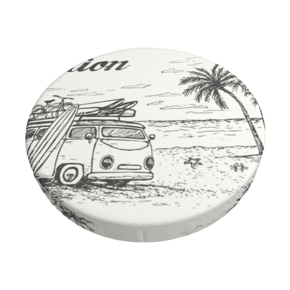 Naloa Summer Vacation Scene With Camping Van Round Bar Stool Cushion Cover 12-14 inch, Fits Kitchen, Office, Restaurant Chairs - 12 inch