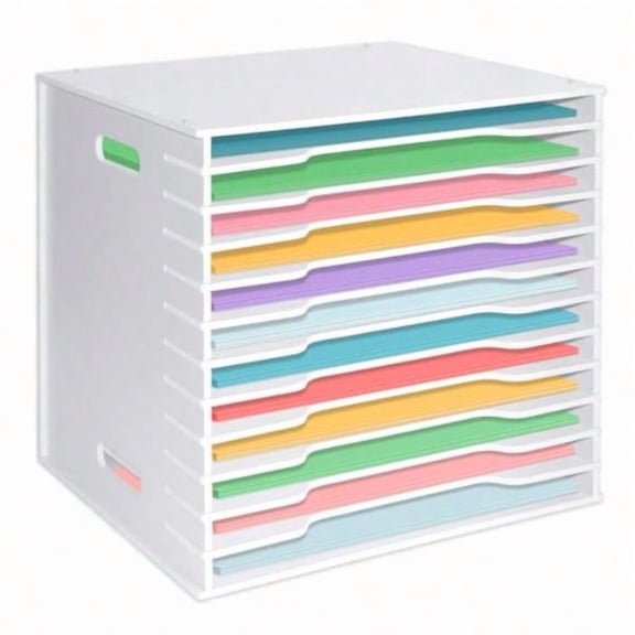 12x12 Scrapbook Paper Organizer Storage12 Tier Desk File Organizer with Adjustable Shees Desktop 12 Slots File Sorter Storage Wide Document Holder Cabinets Letter Mail Tray for Home SchoolOffice