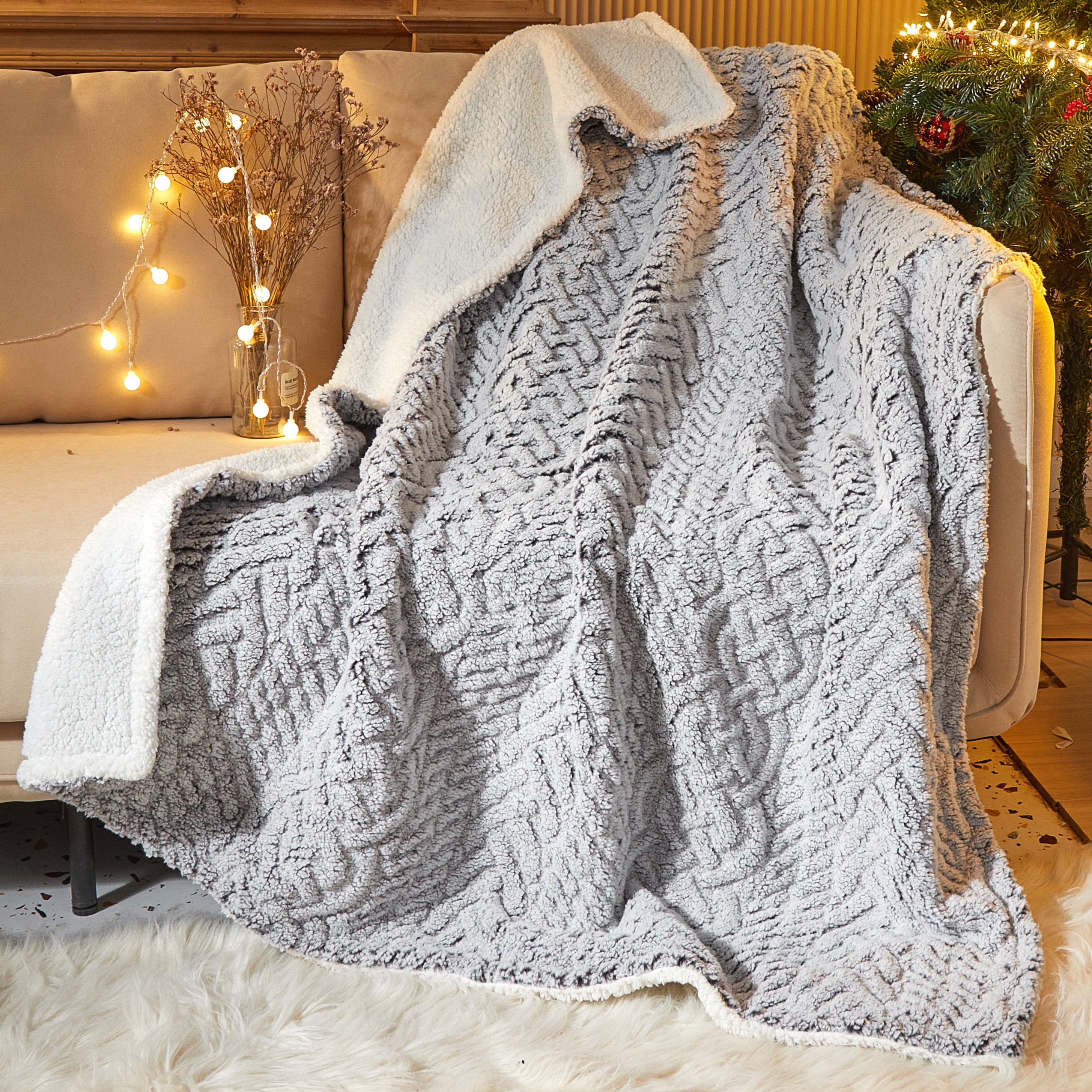 Dearfoams Reverse Sherpa Throw Blanket Embossed Grey Standard Throw Dearfoams Reverse Sherpa Throw Blanket Embossed Grey Standard Throw