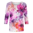 thumbnail image 5 of KIHOUT Tops, Women's 3/4 Sleeves Tops Floral Printed Blouse Round Neck Casual Loose Spring Fall T-shirts Sweatshirts Blouse, 5 of 5