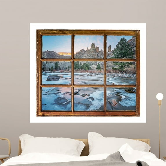 Window Mountain River Wall Mural Wallmonkeys Peel and Stick Graphic (48 in W x 41 in H) WM503012