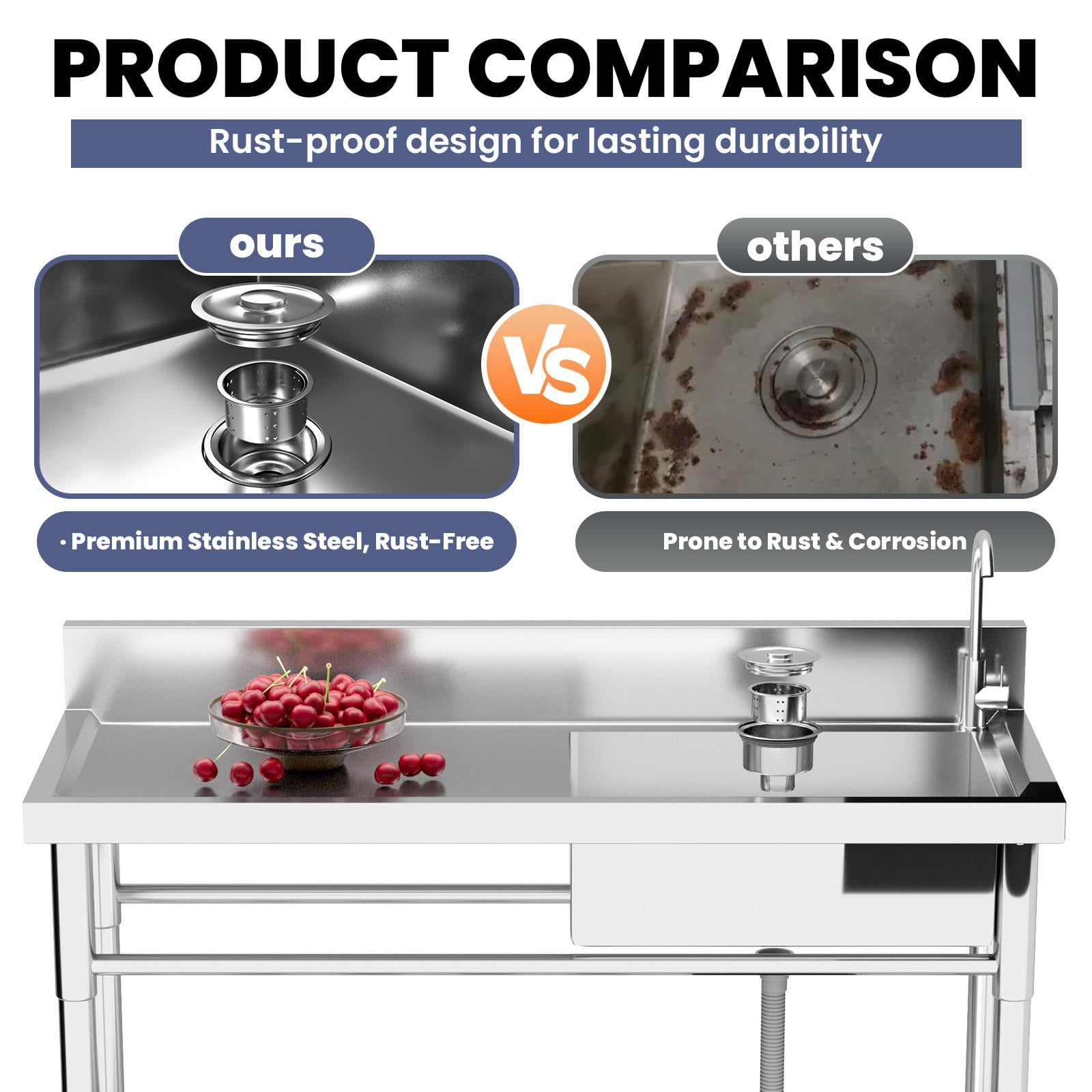 Utility Sink, Commercial Sink, Stainless Steel Sink, Freestanding Sink, Single Bowl Sink, Garage Sink, Kitchen Sink, Laundry Sink, Workshop Sink, Heavy Duty Sink, Rustproof Sink