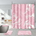 thumbnail image 2 of Bathroom Sets 4 Pieces Pink Marble Shower Curtain 71x71 Inches with Non-Slip Absorbent Rugs Toilet Lid Cover U Shape Mat and 12 Hooks, 2 of 6