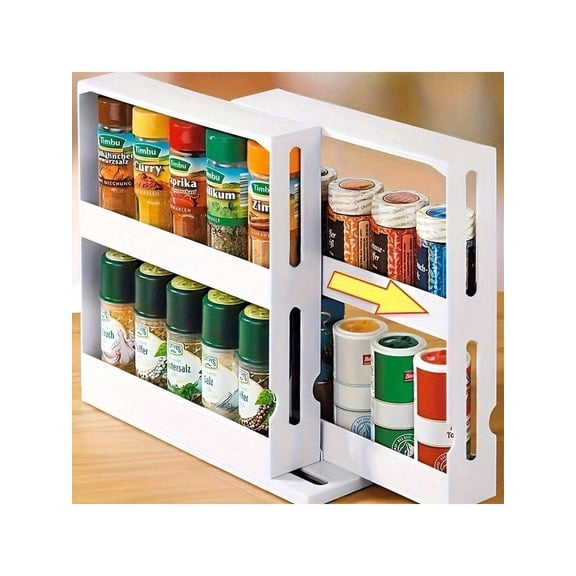 2 Tier Rotating Spice Rack and Lazy Susan, Large Capacity Space Saving Multi-Functional Pull Out Kitchen Organizer, 360 Degree Spinning Cabinet Storage for Spices and Jars, White