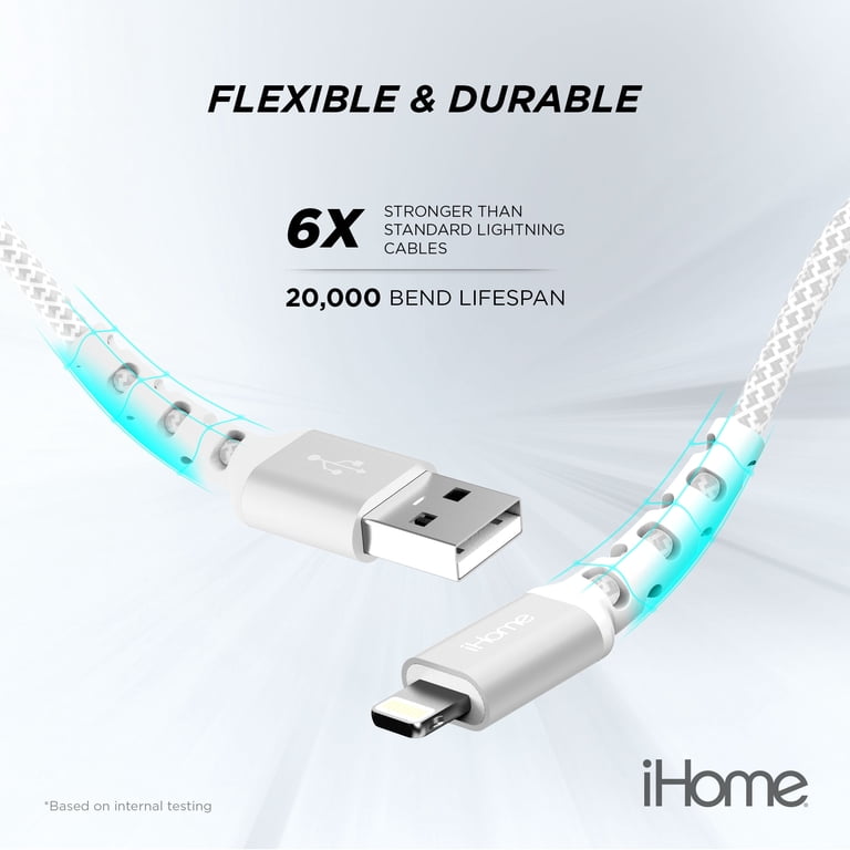 iHome 6ft Fabric Braided Lightning Cable, White photo 4