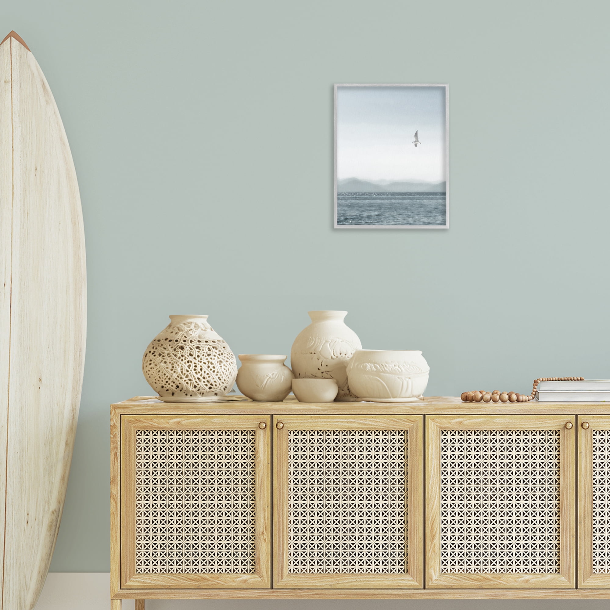 Stupell Industries Lone Gull over Sea Coastal Painting Gray Framed Art Print Wall Art, 16 x 20