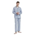 thumbnail image 5 of Amaxer Mens Cotton Pajama Set Cozy Button Up Sleepwear with Pockets Long Sleeve Lounge Wear Blue white Stripes L, 5 of 7
