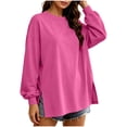 thumbnail image 2 of VBVC Women's Oversized Crew Neck Sweatshirt , Ladies' Long Sleeve Side Split Tunic Pullover , Casual Fall Loose Fit Tops For Women, Hot Pink , S-2XL, 2 of 9