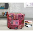 thumbnail image 2 of DK Homewares Indian Vintage Patchwork Pouf Ottoman Cover Pink Round Foot Rest Pouffe Living Room Cotton Embroidered Pouffe Footstool Floral Traditional 16x16x13 Inch - COVER ONLY, 2 of 5