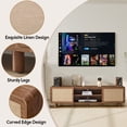 thumbnail image 6 of WIRRYTOR Mid-Century Modern TV Stand for 80 inch TV with Linen Sliding Doors, 70" Boho Entertainment Center, Wood Media Console Table, Walnut, 6 of 9