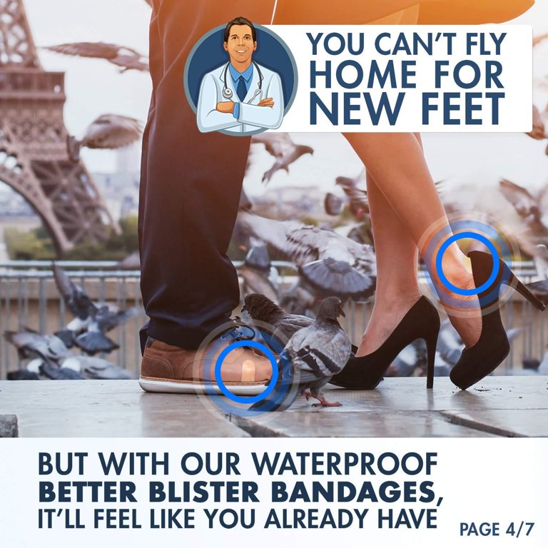 Dr. Frederick's Ultra Sport Blister Bandages - 10ct HexFlex Hydrocolloid Pads For Heel & Foot, Waterproof, Prevents & Heals Blisters From Running, Hiking, Sports