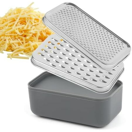 Cheese Grater Citrus Lemon Zester with Food Storage Container & Lid - Perfect For Hard Parmesan Or Soft Cheddar Cheeses, Ginger, Vegetables, Butter, Chocolate & Nutmeg, Gray
