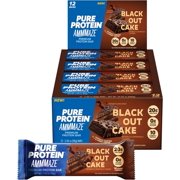 Pure Protein AMMMAZE Blackout Cake Protein Bars, 12 Count – 20g Protein, 3g Fiber, No Added Sugar – Chocolate Meal Replacement - On the Go Snacks