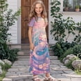 thumbnail image 3 of Uourmeti Pink Axolotl Floral Print Dress for Girls Short Sleeve Loose Casual Holiday Dresses Elegant Maxi Floor Length A-Line Dress, Size 9-10 Years, 3 of 7
