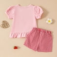 thumbnail image 4 of CAUYDY Toddler Girls Summer Clothes 3T 4T 5T Baby Girls 2Pcs Outfits Letter Print Short Sleeve Shirt Top and Shorts Set kids Casual Elastic Shorts Set (Sizes 6-12 Months,F02-Pink), 4 of 9