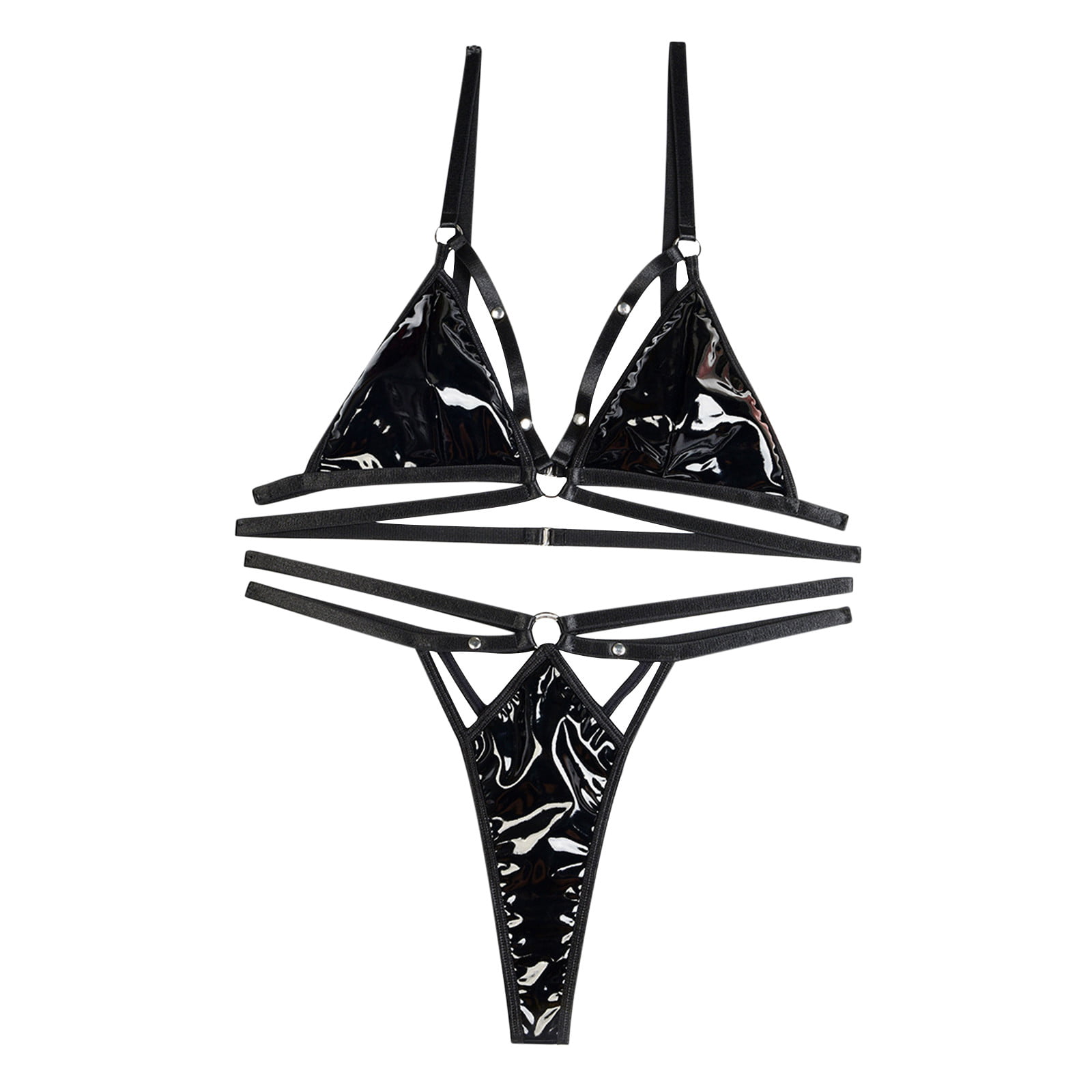 Odeerbi Sexy Lace Lingerie for Women 2024 Solid Bra Panties Split Suit  Underwear Sleepwear Black