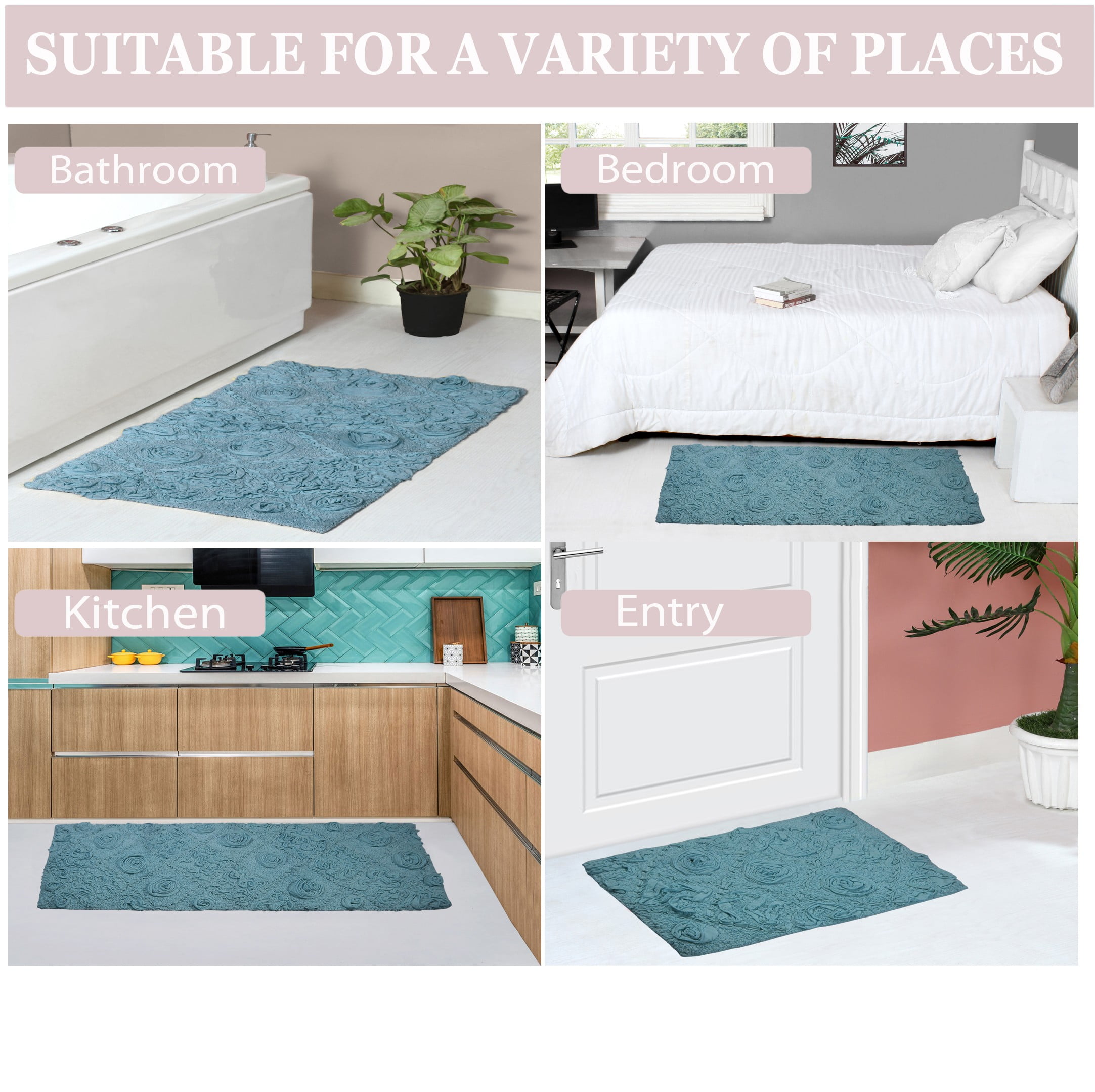 Home Weavers Modesto Bathroom Rug 100% Cotton Bathroom Rugs Set, Washable Rug, Soft Cotton and Water Absorbent bath Rug, Kitchen Mat, Bath Rug, Bath Floor Mat Non Slip, 21"x54" Runner Blue