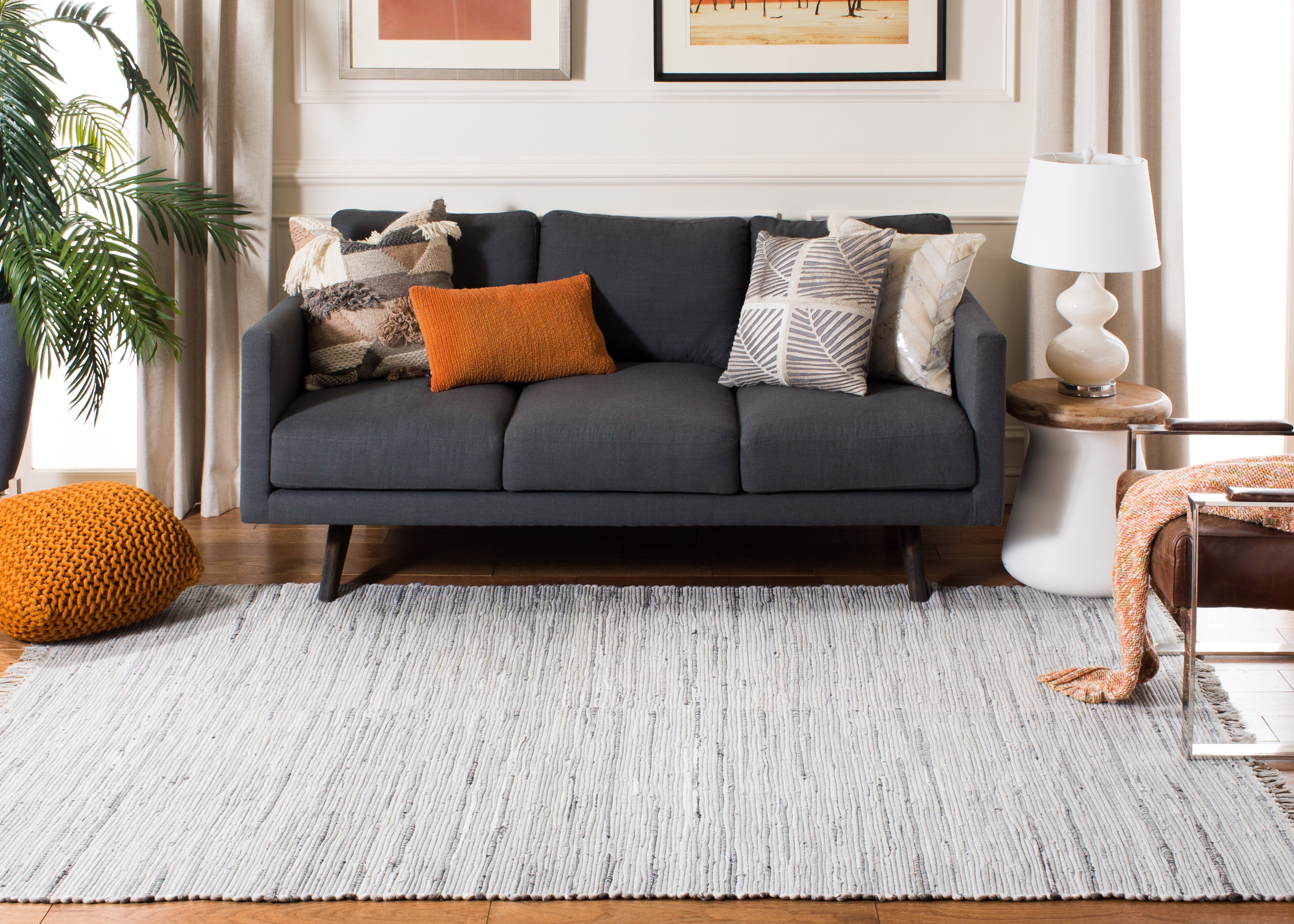 SAFAVIEH Rag Robynne Striped Cotton Area Rug, Grey, 9' x 9' Square