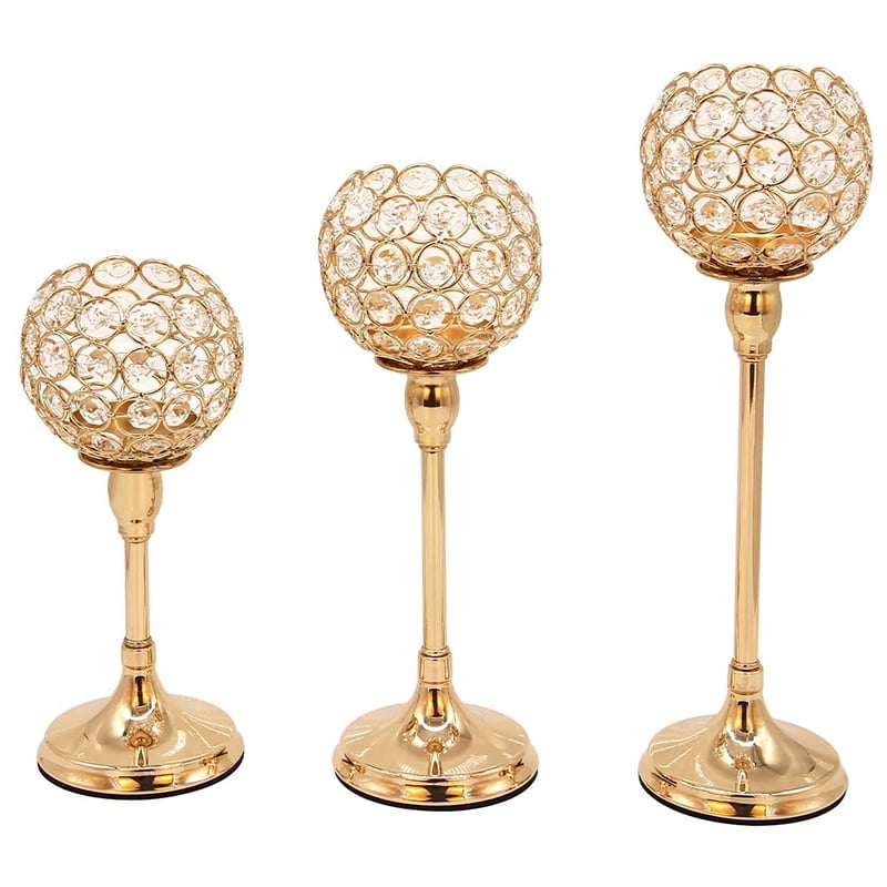 Gold Crystal Candle Holders Candelabra,Tea Light Candlestick Holder