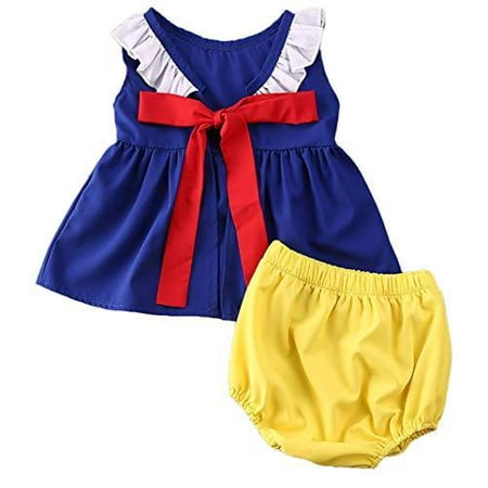 

Styles I Love Baby Toddler Girls Snow Princess Sleeveless Blue Top and Yellow Bloomers 2pcs Sunsuit Set Summer Outfit