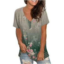 zanvin Womens summer tops Fashion Printing Casual V-neck Short Sleeve Loose  T-shirt Tops