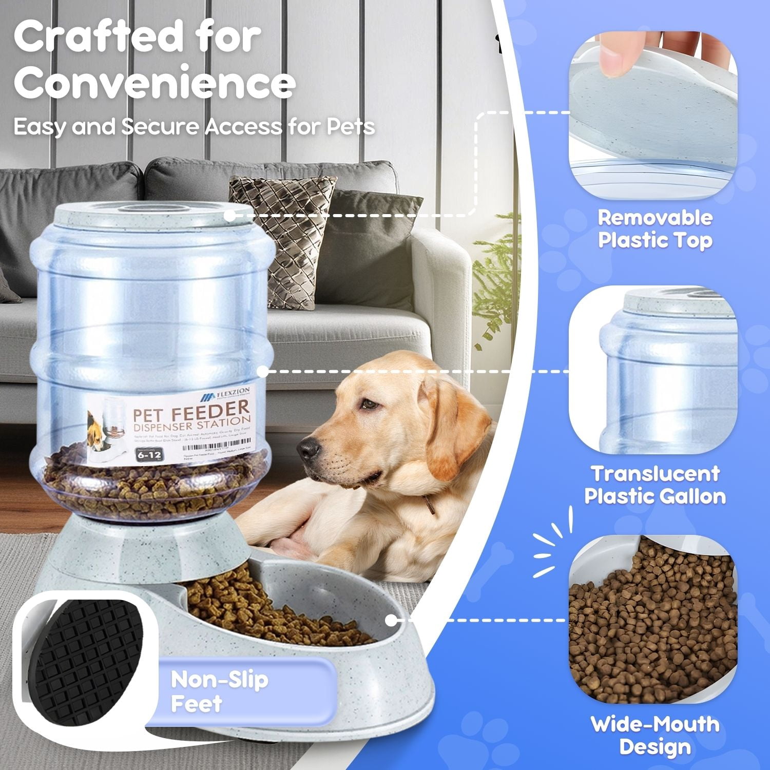 Flexzion Gravity 3.0 Gal Automatic Pet Feeder with Bowls for Medium Pets (2 Pack)