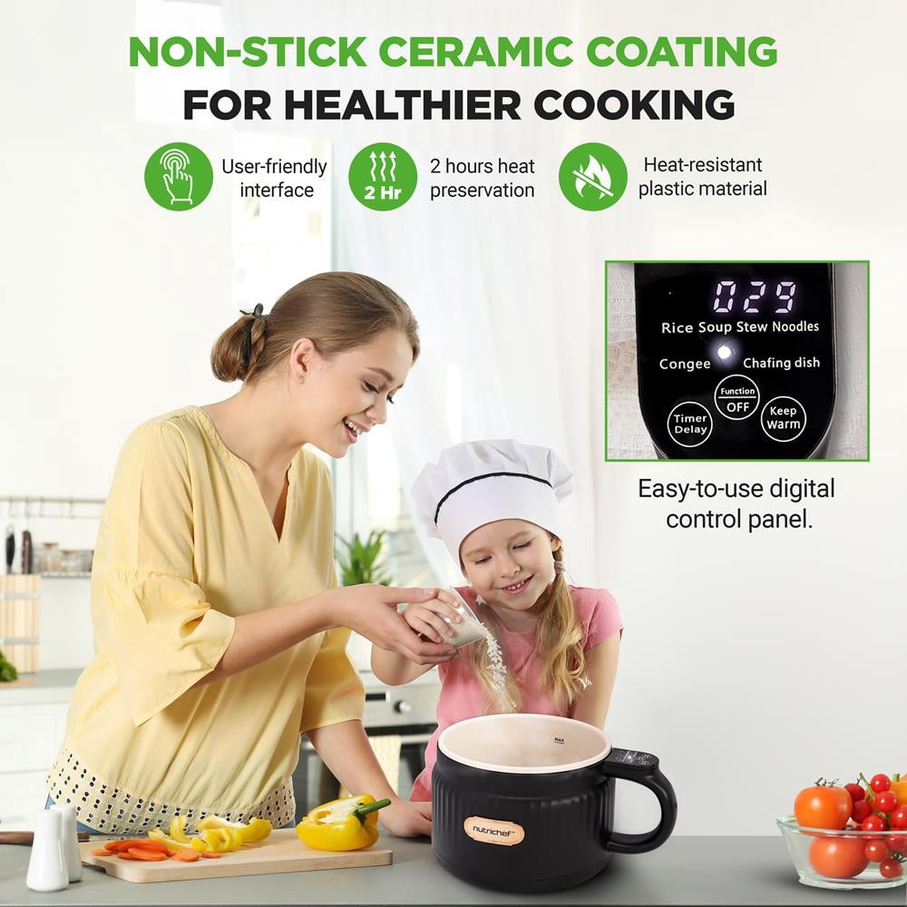 1.6L Portable Electric Rice Cooker, Multi-Functional with Non-Stick Ceramic Coating, Digital Control Panel, 6 Optional Functions, Anti-Burn Dry, Automatic Power-Off (Black)