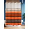 thumbnail image 4 of Coastal Style No Hook Shower Curtain and Liner Set Vintage Orange Brown Stripes Wood Grain Shower Curtains with Snap-in Liner & See Through Top Window Hotel Style for Bathroom Decor 60x72 Inch, 4 of 8