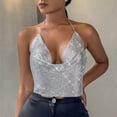 thumbnail image 4 of Beach Vacation Clothes for Women Concealment Top Women Top Bodysuit for Tube Compression Packs Camisole with Padded Shelf Bra High Neck Camisole with Lace Trim Bodysuit Clothes Shirts Wo Silver M, 4 of 9