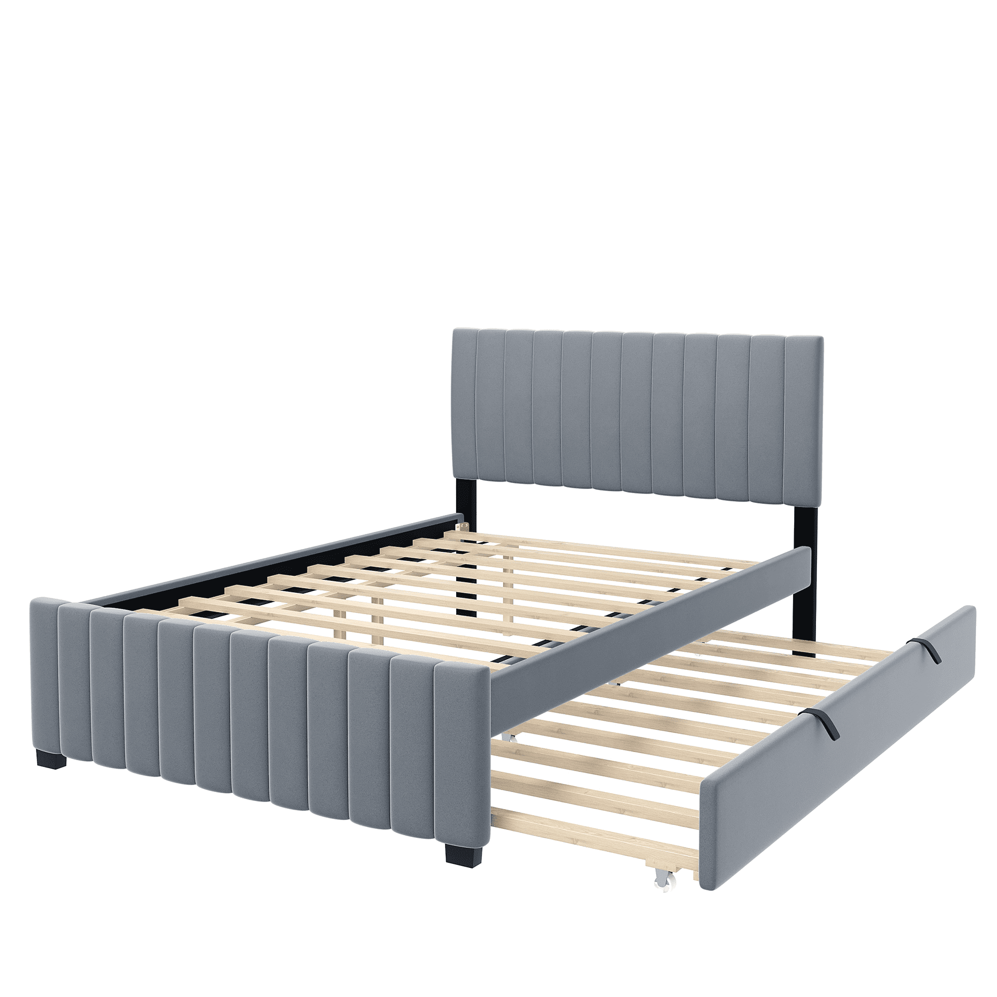 Noble House Full Size Velvet Upholstered Platform Bed with Twin Size Trundle, Gray