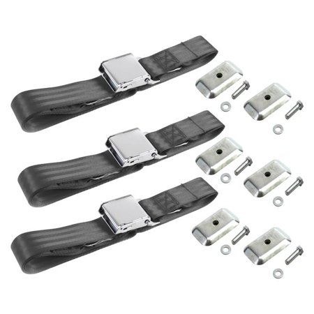 safeTboy Charcoal Lap Bucket Seat Belt Kit with Bracketry for 1968-1974 Chevy Nova Airplane 2 Point - 2 Belts