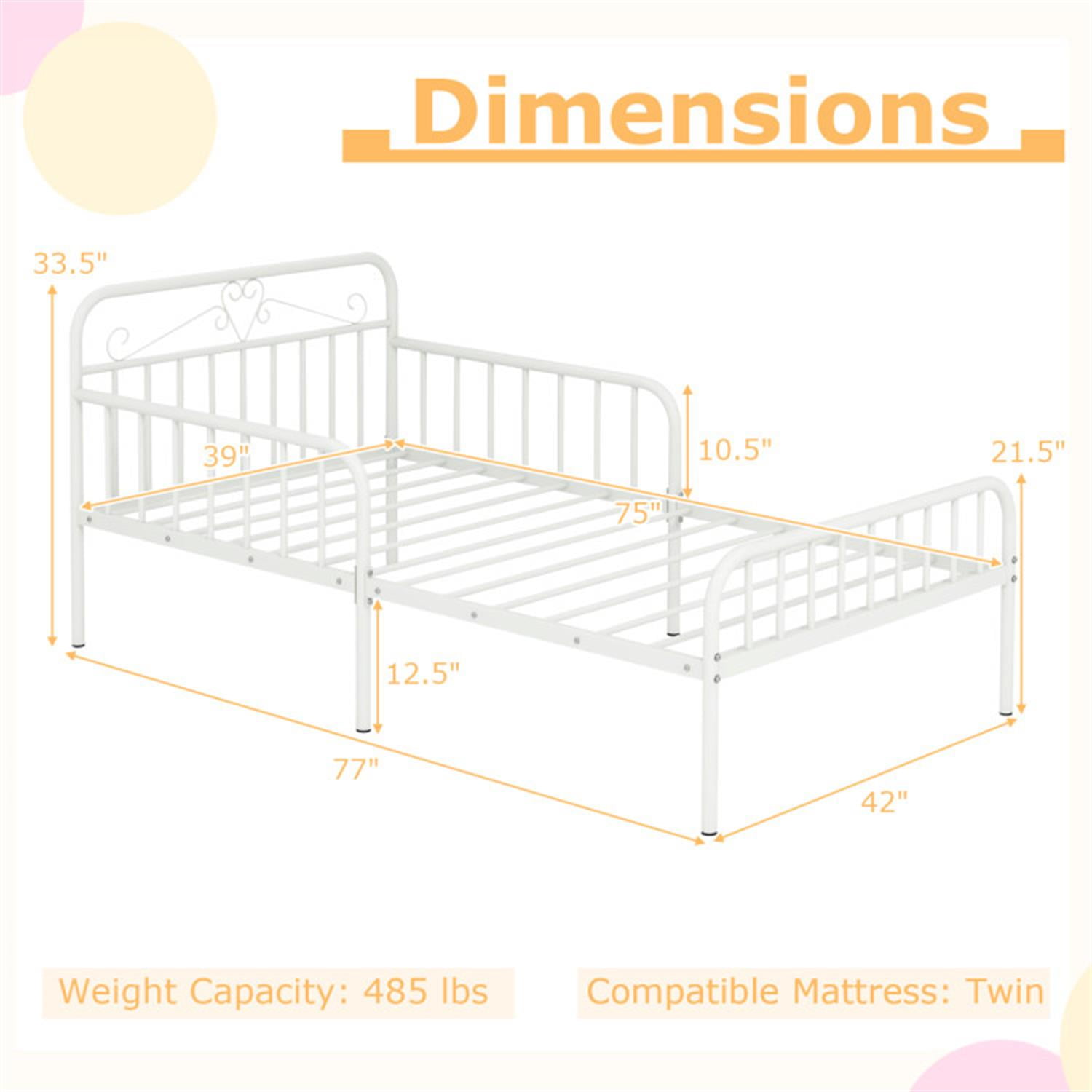 Demi Bonn Twin Size Bed Frame with Headboard and Safety Side Guardrails, Metal Platform Bed Frame with Under Bed Storage, No Box Spring Needed, White