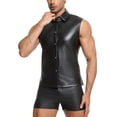 thumbnail image 5 of Men's Faux Leather Tank Top Slim Fit Button Down Shirt Top Sleeveless Casual Streetwear Top, 5 of 7