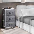 thumbnail image 2 of Sorbus 3-Drawer Nightstand with Steel Frame, Wood Top, Fabric Bins, White/Gray, 2 of 5