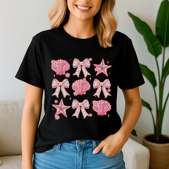 Coquette Oyster Shell Pearl Bow Clam Summer Beach Vibes Gir Shirt,Preppy Summer Vibes ,Summer Beach Tshirt,Girls Trip,Summer Tee,Summer Vibes