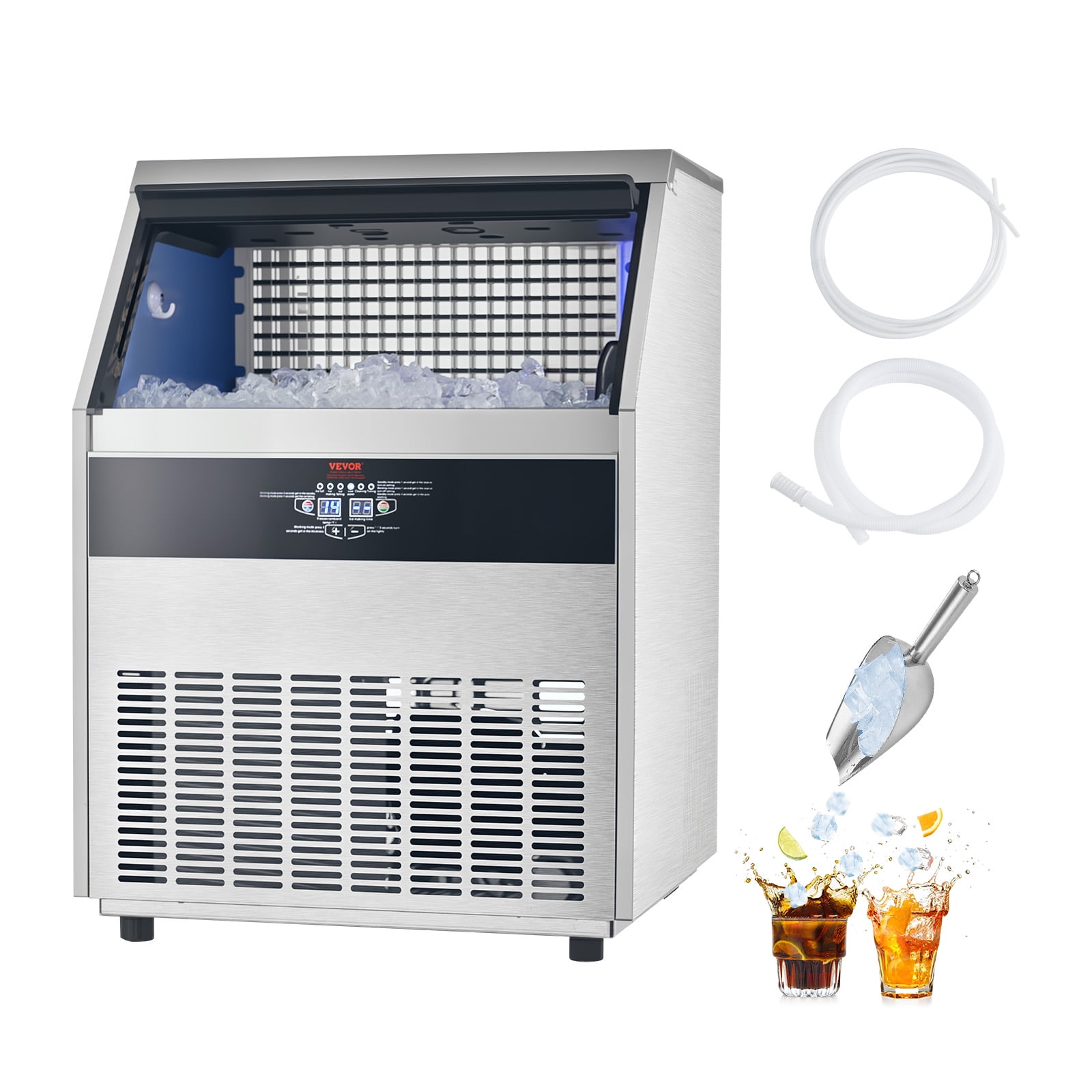 VEVOR 440lbs/24H Commercial Ice Maker,160 Ice Cubes in 15 Minutes, Freestanding Ice Maker Machine with 88lbs Large Storage Capacity for Bar Office Restaurant